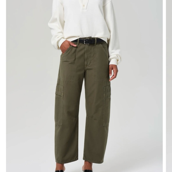 Citizens Of Humanity Denim - Citizens Of Humanity Olive Green Wide-Leg Cargo Jeans